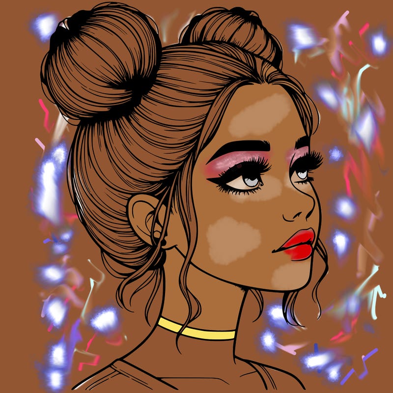 realistic girl with buns on the top of her head