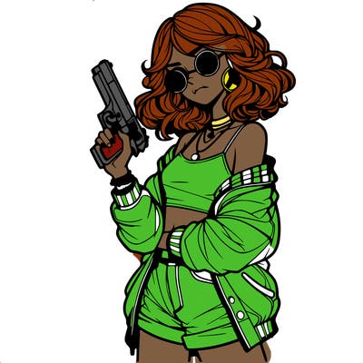 stylish teenage girl with gun