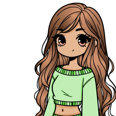girl with long hair and a crop top with a sweater