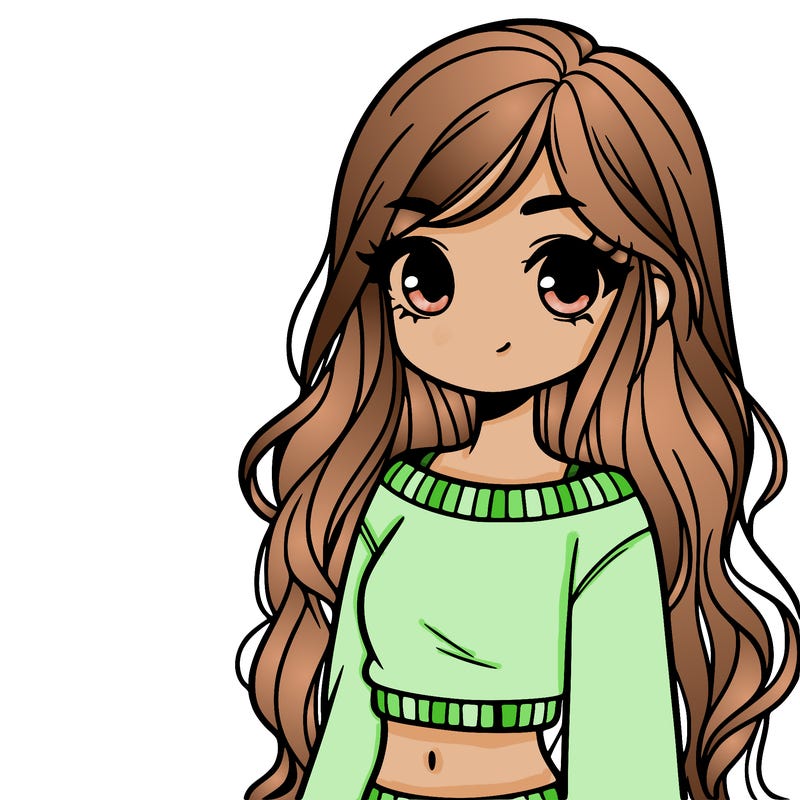 girl with long hair and a crop top with a sweater