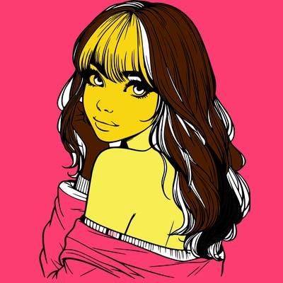 realistic girl with bangs looking over her shoulder