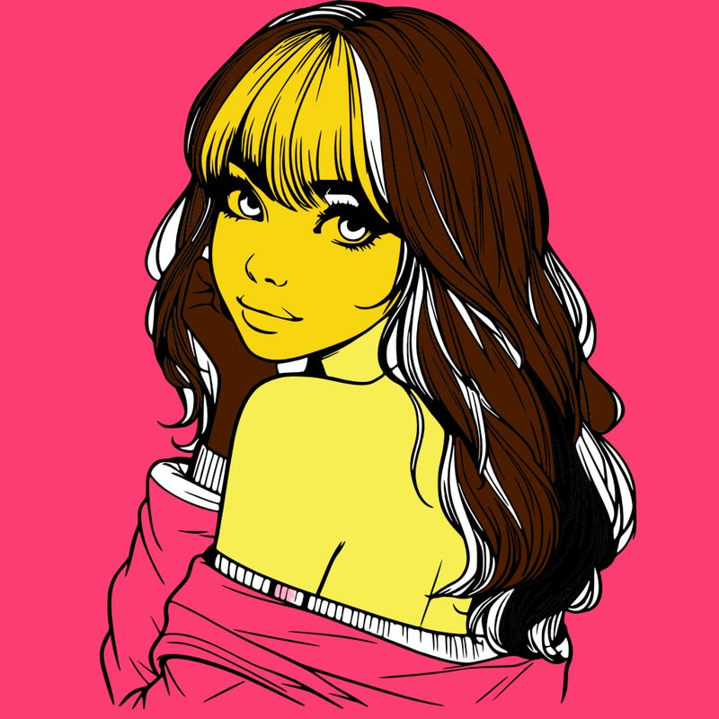 realistic girl with bangs looking over her shoulder