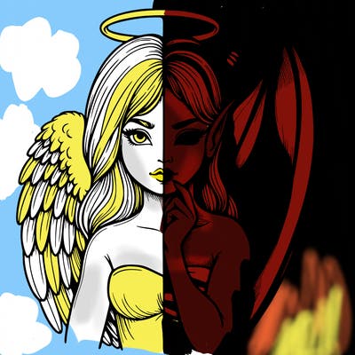 realistic angel half demon