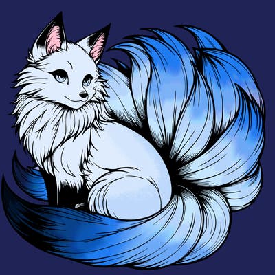 realistic detailed 9 tailed anime fox