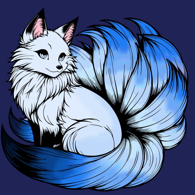 realistic detailed 9 tailed anime fox