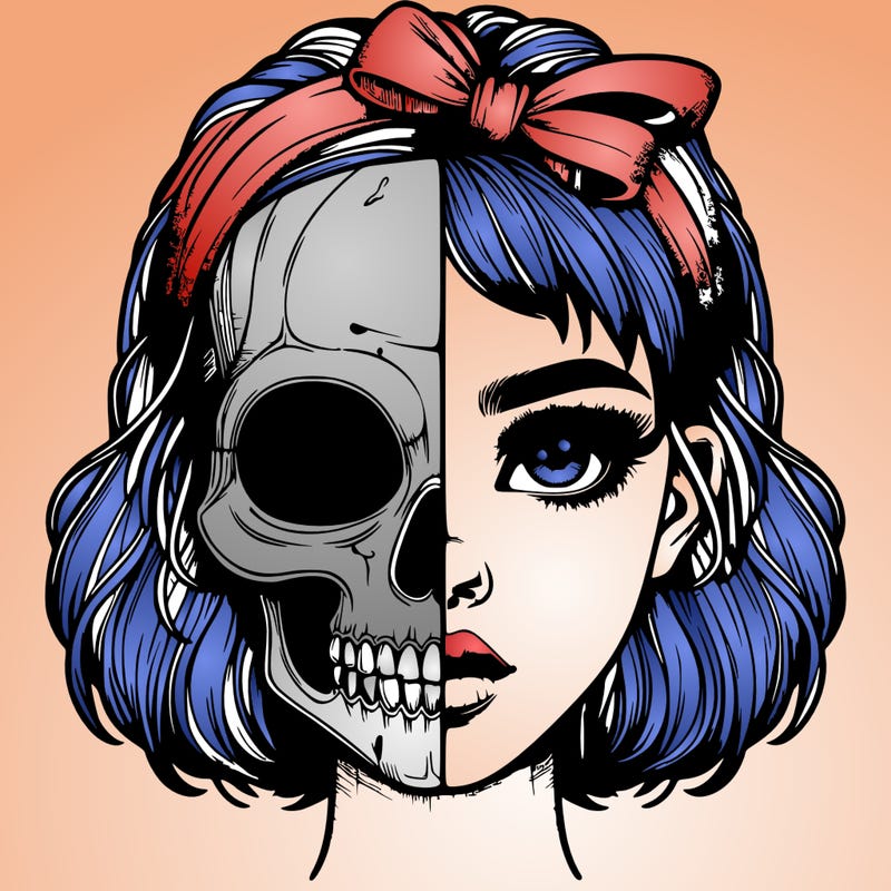 realistic girl with half skull mask