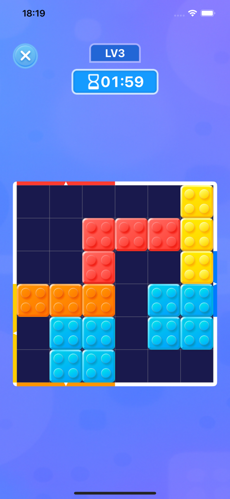 Games For Watch! - Colorful block puzzle game interface on a mobile device with a timer and level indicator