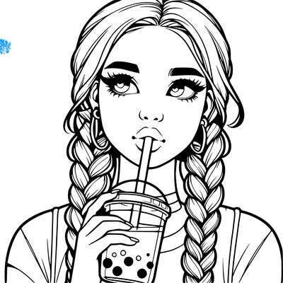 realistic girl with braided hair drinking boba