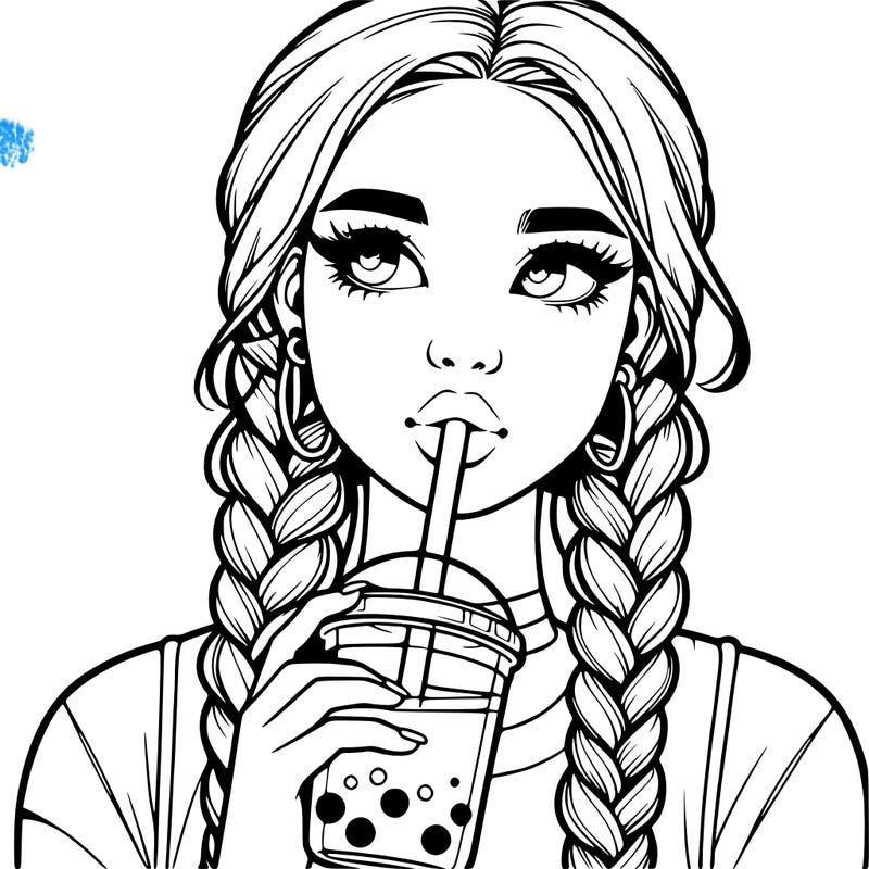 realistic girl with braided hair drinking boba