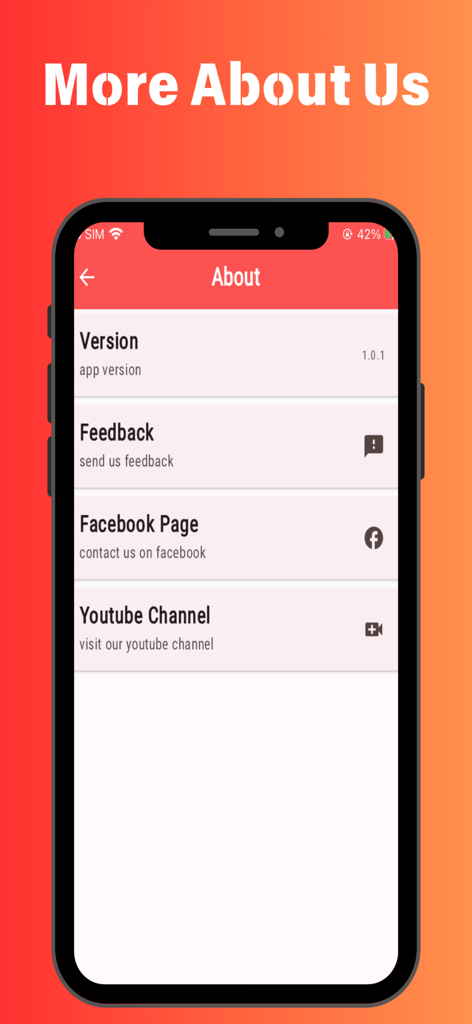 バージョン詳細とソーシャルメディアおよびフィードバックへのリンクを表示するAvi to Mp4 Video Converterアプリの「バージョン情報」画面