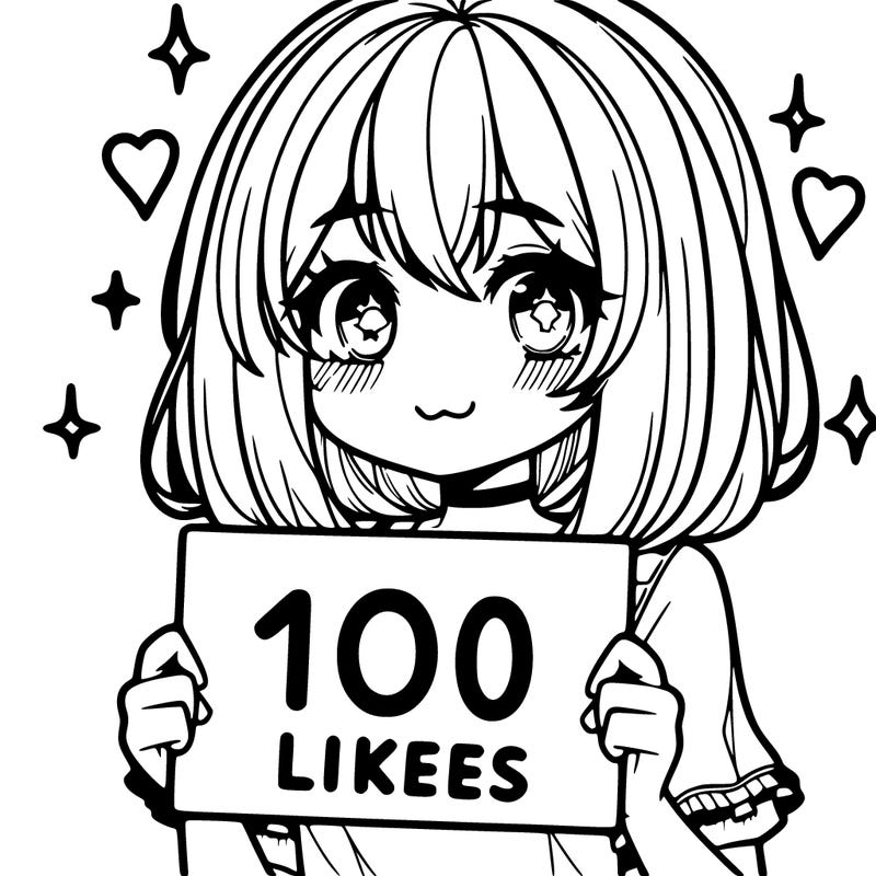 anima girl holding a 100 likes sign in her hand