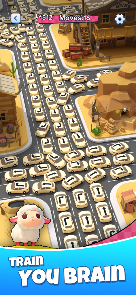 Traffic 3D Parking: Escape Jam - Gameplay screenshot of Traffic 3D Parking Escape Jam showing a complex car traffic puzzle level
