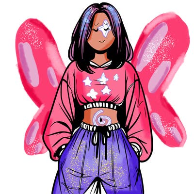 realistic girl faceless with baggy pants and a crop top