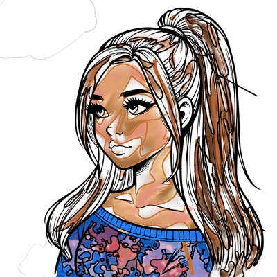 realistic girl with a high ponytail