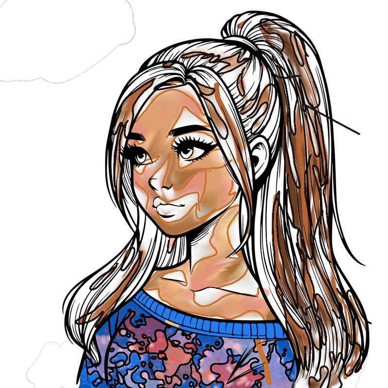 realistic girl with a high ponytail