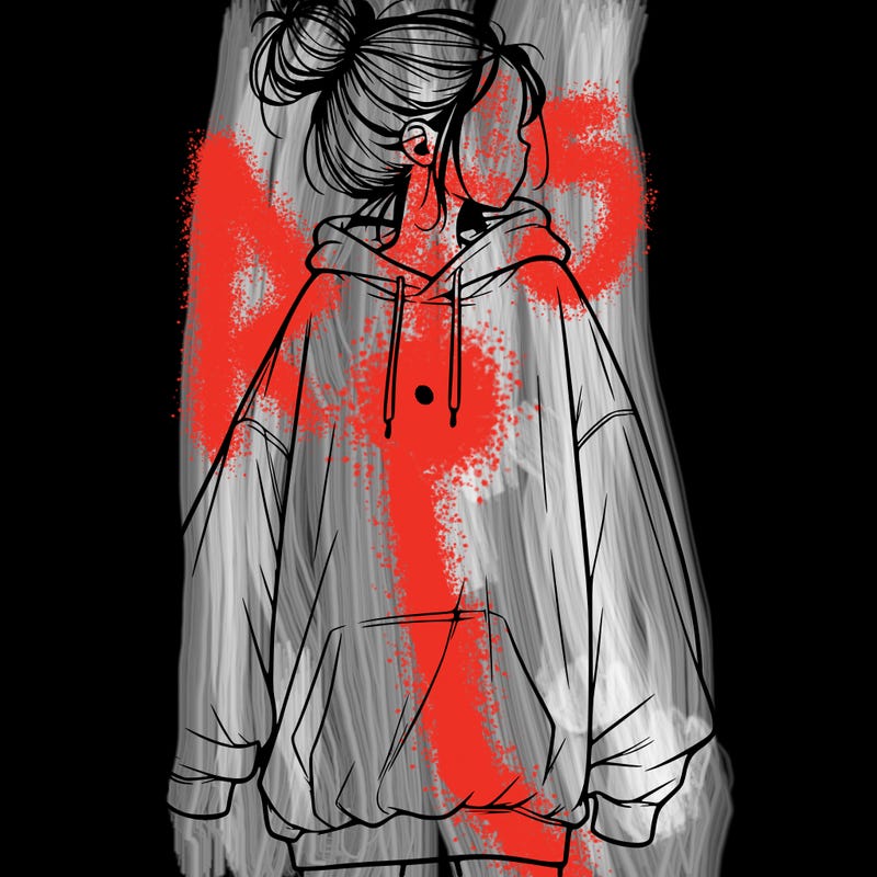 realistic girl with a oversized sweatshirt on and a bun