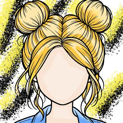 realistic girl with buns on the top of her hair