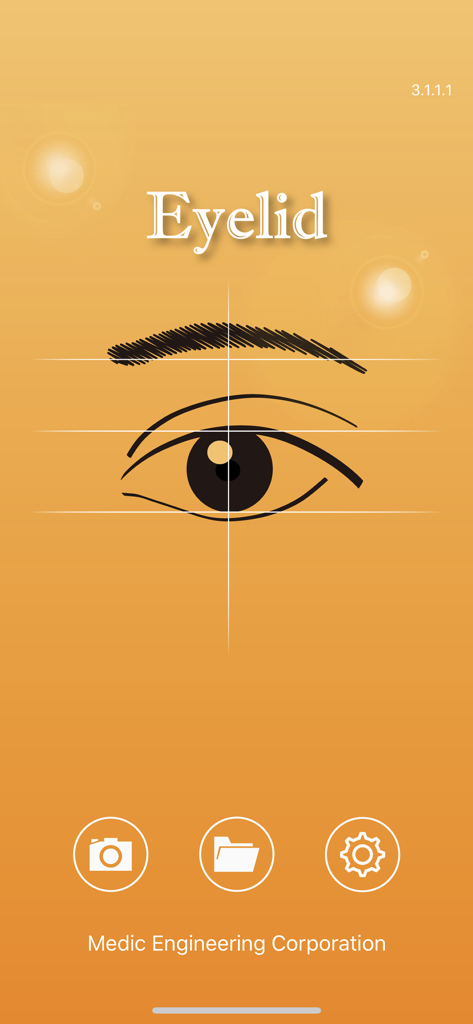 Eyelid - Eyelid app home screen showing an eye illustration with a measurement grid and medical utility icons