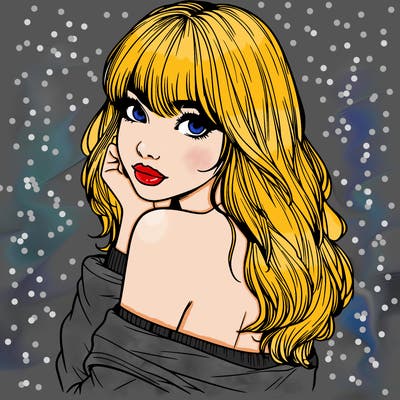 realistic girl with bangs looking over her shoulder