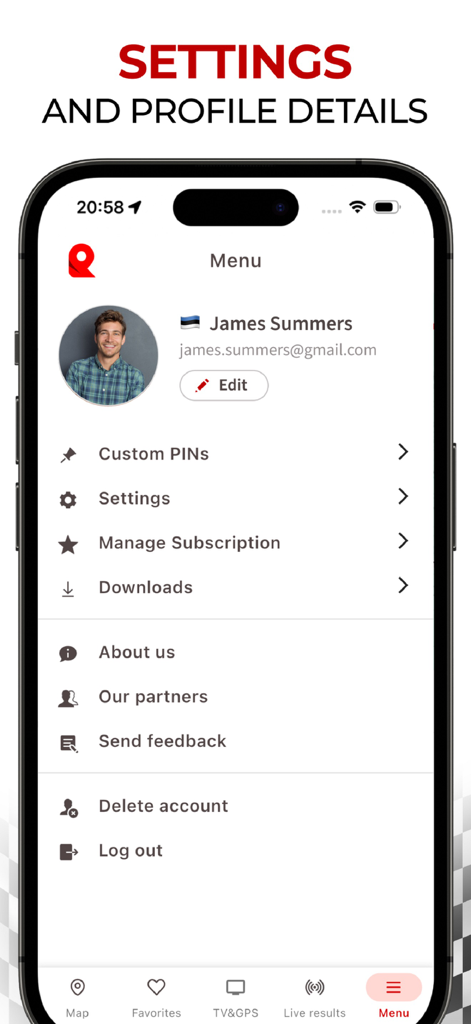 RallyPin - RallyPin app settings and user profile details screen
