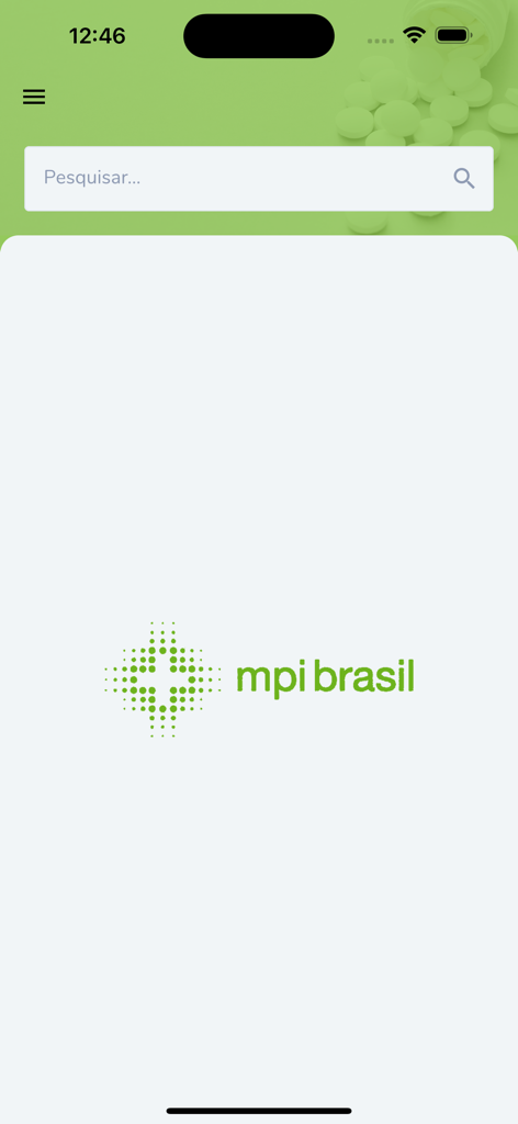 MPI Brasil - Pantalla de inicio de la aplicación MPI Brasil con una barra de búsqueda y el logo de la cruz verde