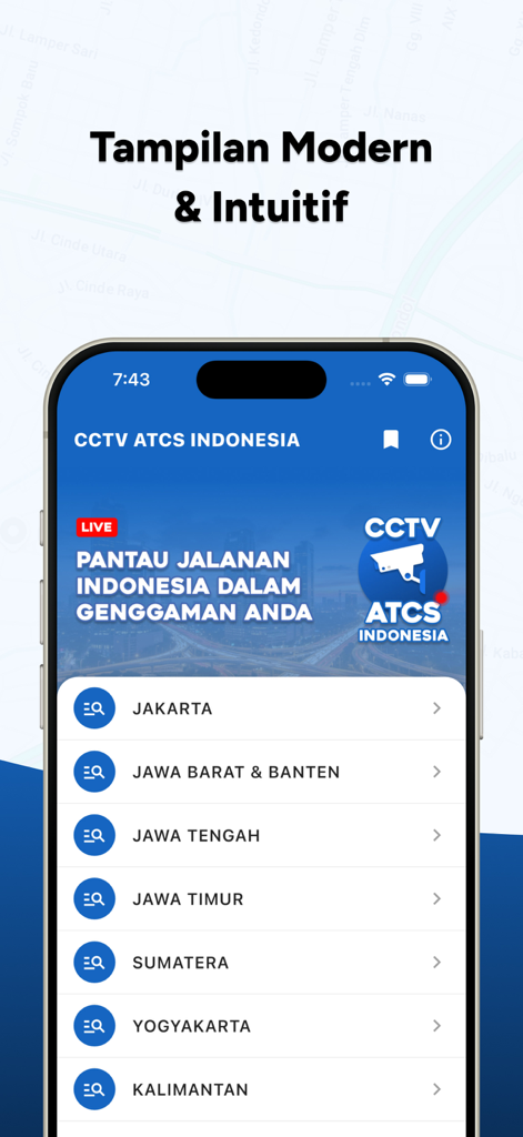 CCTV ATCS Indonesia Live - CCTV ATCS Indonesia Live home screen showing regional traffic camera categories