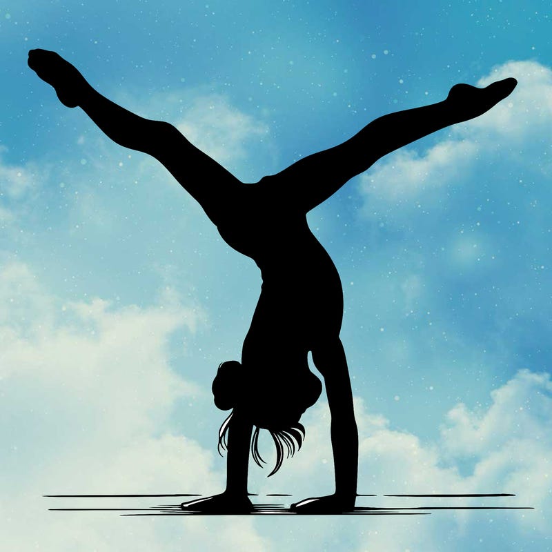 realistic gymnastic hand stand girl in four splits