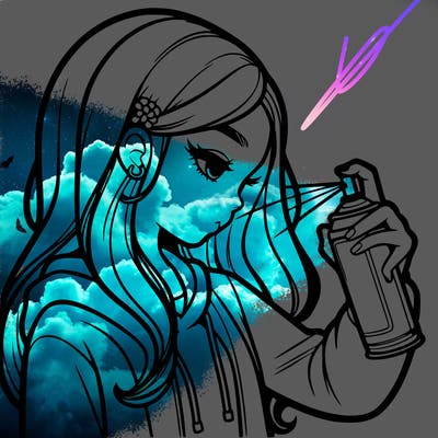 a realistic girl spray painting