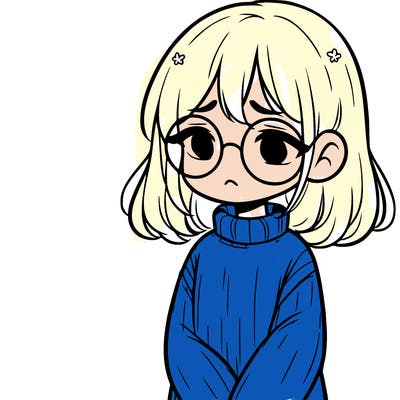 sad girl with glasses in a sweater