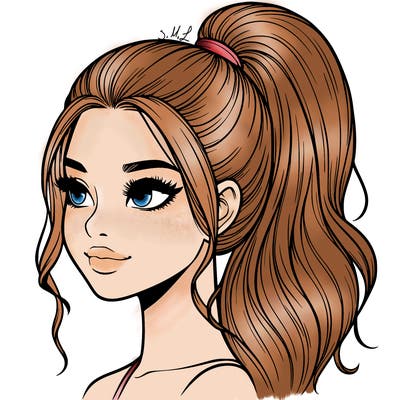 realistic girl with a high ponytail
