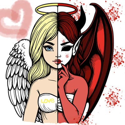 realistic angel half demon