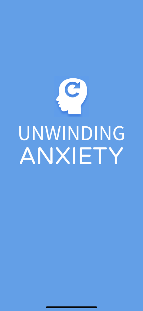 Unwinding Anxiety app splash screen with logo and title on a blue background