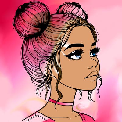 realistic girl with buns on the top of her head