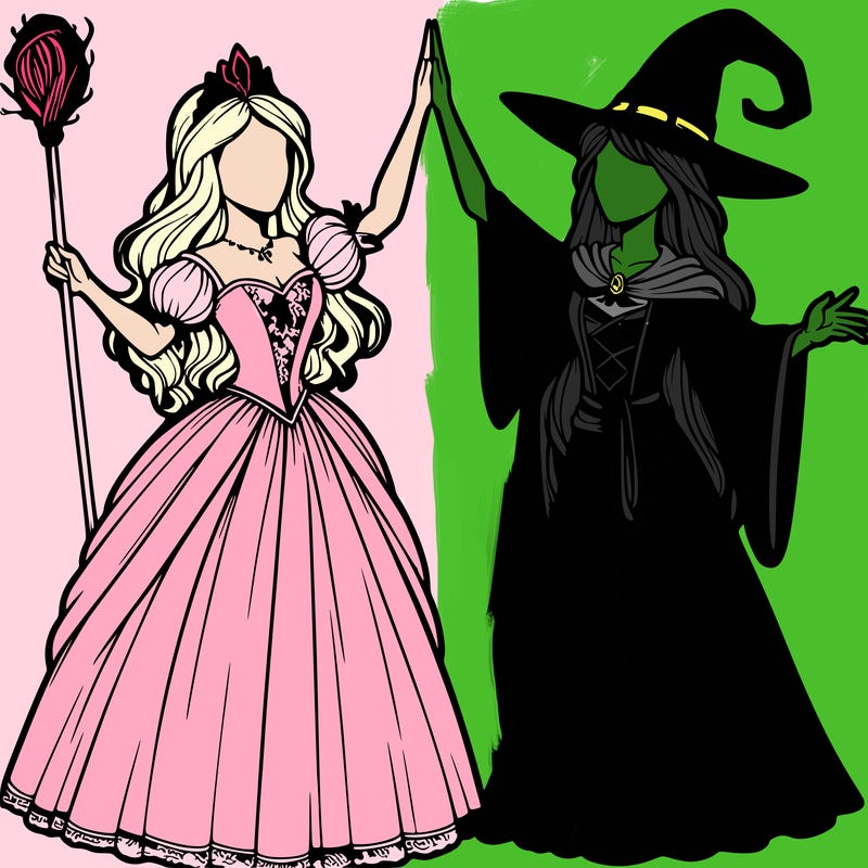detailed realistic split of a princess and a witch