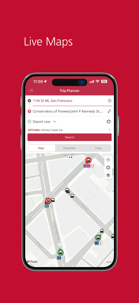 MuniMobile - MuniMobileアプリインターフェース：サンフランシスコの乗換案内とライブ交通マップを表示