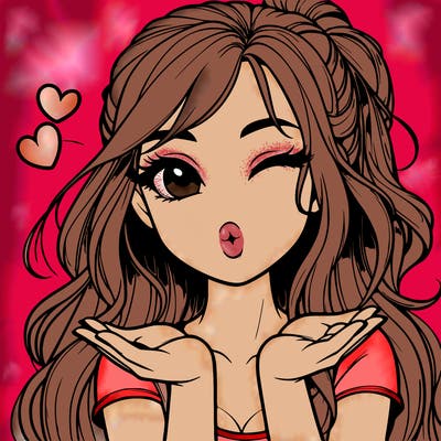 realistic girl winking and blowing a kiss while making heart hands