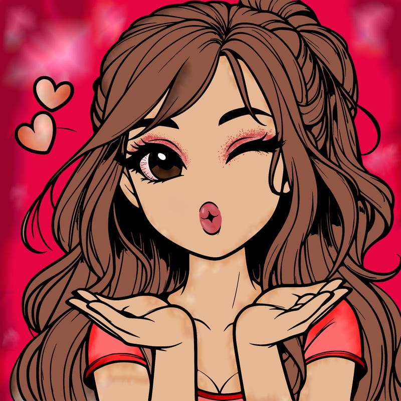 realistic girl winking and blowing a kiss while making heart hands