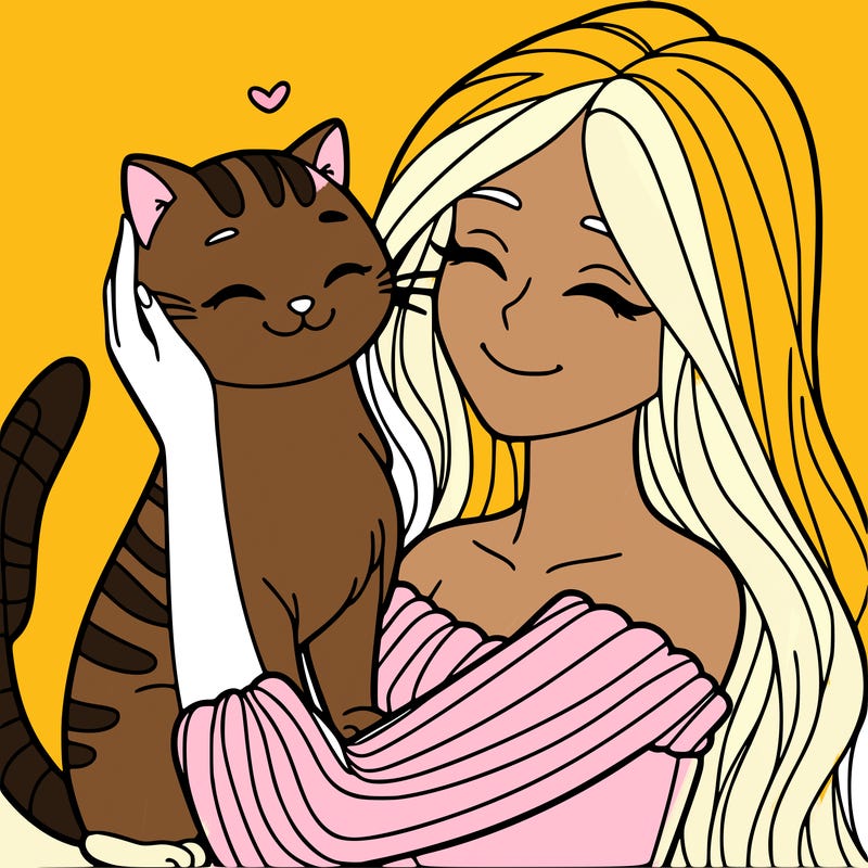 cat and a woman that love each other