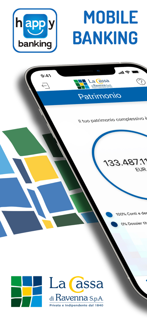 La Cassa di Ravenna S.p.A. - Smartphone screen showing the assets overview in the Happy Banking mobile app from La Cassa di Ravenna