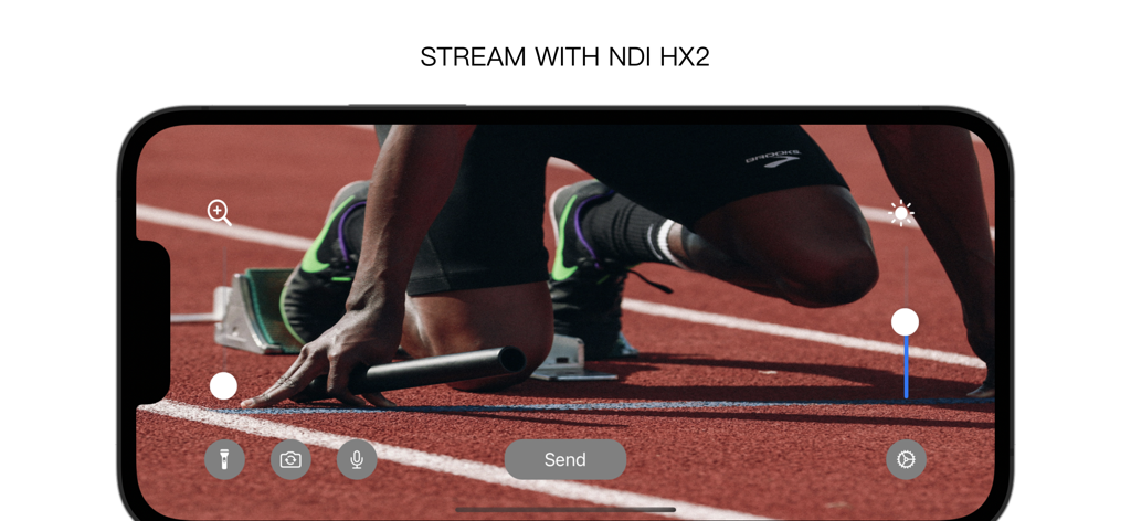 NDI HX Camera - Stream Capture - NDI HX Camera app interface on a smartphone capturing live sports video for streaming