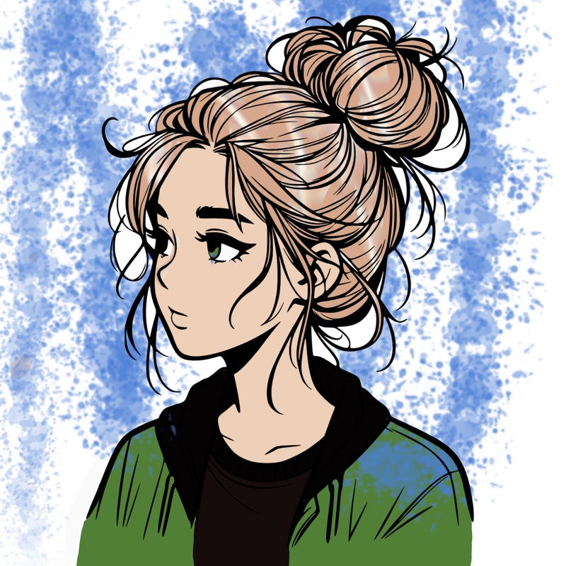 realistic teenage girl with a messy bun