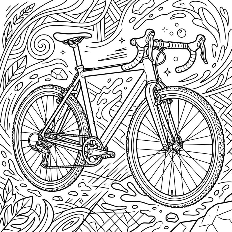 Unleash your creativity with this thrilling cyclocross bike coloring page, designed for fans of off-road cycling. This intricate template captures the spirit of adventure, perfect for a relaxing and engaging coloring session.