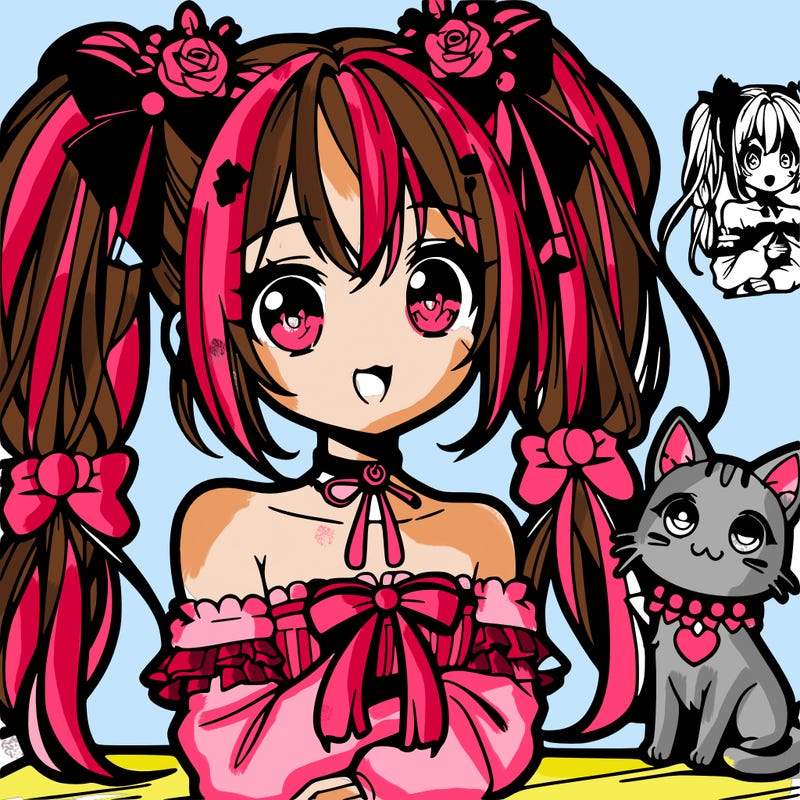 anime girl 2 ponytails with cat