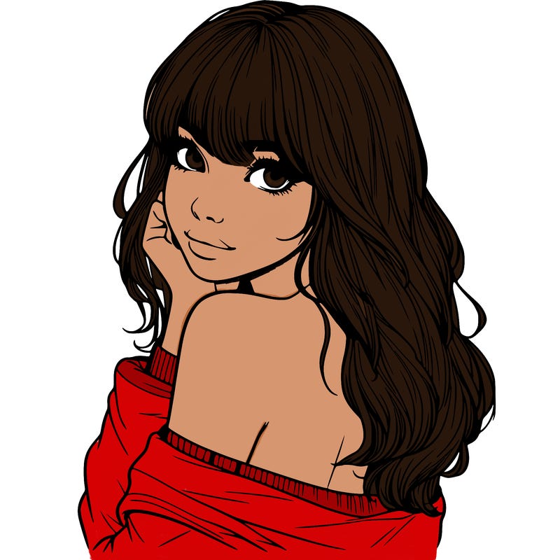 realistic girl with bangs looking over her shoulder