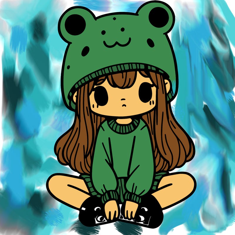 a girl wearing a frog hat and some frog socks