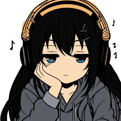 tired anime girl with head phones