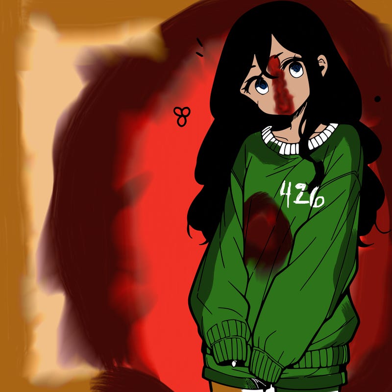 manga teen girl  in a sweater and baggy pants