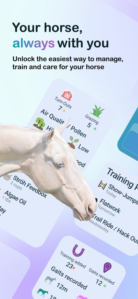 Happie Horse Management - Dashboard of Happie Horse Management app showing horse care and training metrics