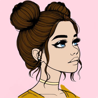 realistic girl with buns on the top of her head