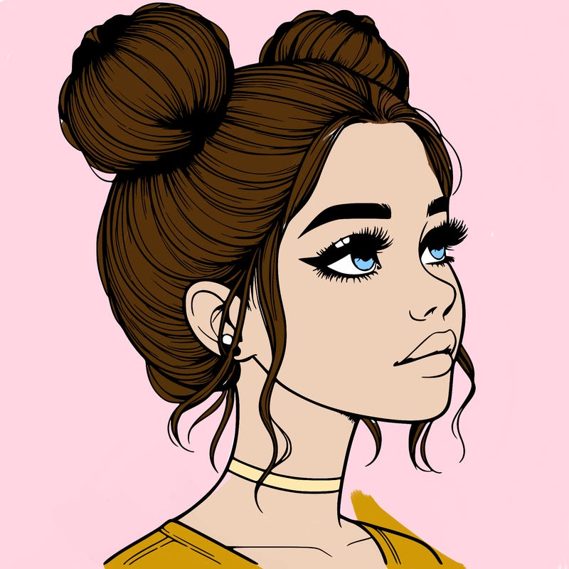 realistic girl with buns on the top of her head